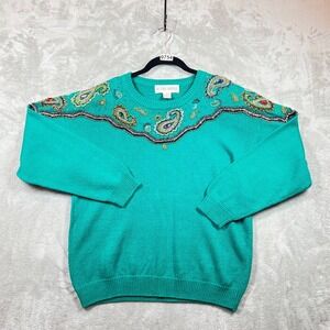 Victoria Harbour Black Embellished Jeweled Ribbon Sweater Large‎ Vintage Ramie